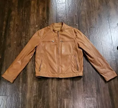 Wilson Leather Brown Tan Motorcycle Bomber Jacket - Men's Medium • $54