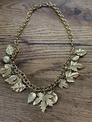 $24.99 • Buy VTG Gold Tone Leaf Necklace Bib Collar Big Chain Fall Glam Teacher Vibes