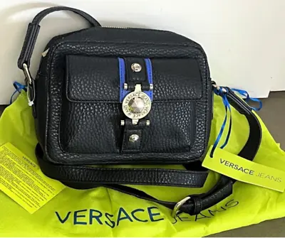 Versace Jeans Black Faux Pebbled Leather Crossbody Camera Bag • $179