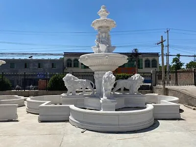 Hand Carved Estate Large White Marble Outdoor Lion Fountain • $37999.05