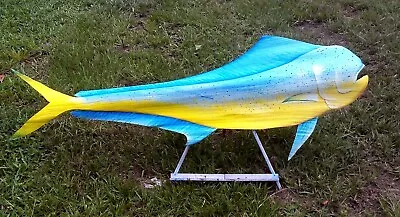 Mahi Dolphin Fish Hand Carved Palm Frond Animal Fishing Painting Wood Nautical • $89