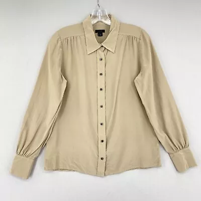 J Crew Collection 100% Silk Long Sleeve Button Up Shirt Womens 6 Champagne Beige • $29.99