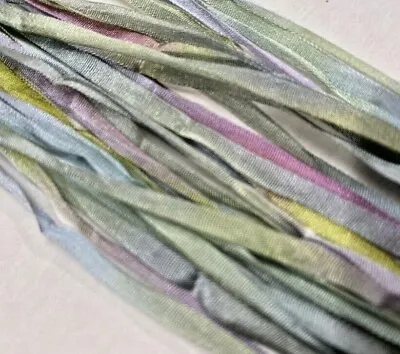 Silk Embroidery Trim Flower 1/8  Ribbon 4mm Pastel Multi 1yd Made In Japan • $1.99