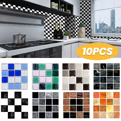 10-50Pcs Kitchen Stick On Tile Stickers Bathroom Mosaic Self Adhesive Wall Tiles • $13.49