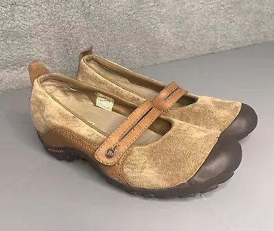 Merrell Plaza Bandeau Womens Size 9 Mary Jane Beige Suede Slip On Wedge Shoes • $29.97