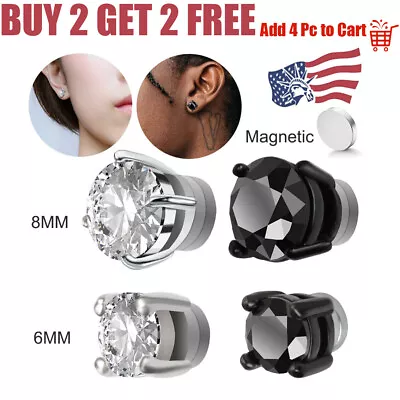Stainless Steel Men Magnetic Stud Earrings Non-Piercing Clip On Cubic Zirconia  • $5.66