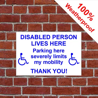 £5.99 • Buy Disabled Person Lives Here Polite Parking Sign Disability Notice 9511 Keep Clear