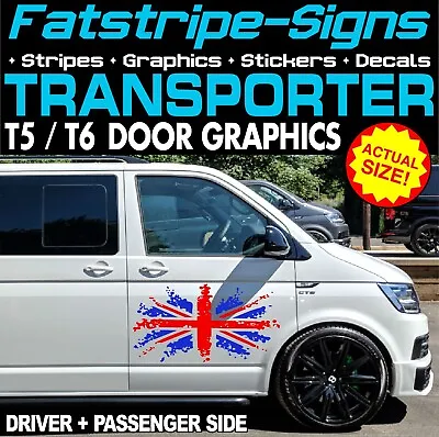 To Fit VW TRANSPORTER T5 T6 UNION JACK DOOR GRAPHICS STICKERS DECALS CAMPER VAN • £44.99