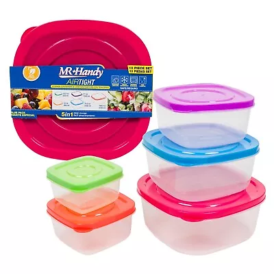 Square Food Containers Box Set Of 5 With Airtight Snap On Lids By Mr. Handy • $12.99