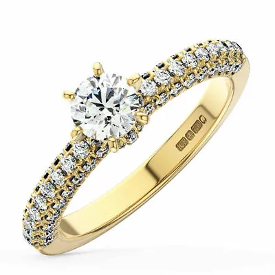 Round Diamonds Solitaire With Accents Diamond Engagement Ring In 18K Gold • £1029.60