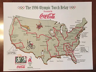 1996 Olympic Torch Relay Route Map Illustration Coca Cola 8.5 X11  Nice Display • $4.50