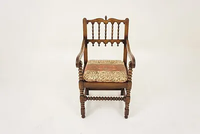 Antique Carved Oak Wainscot Style Arm Chair Scotland 1910 H1158 • $455