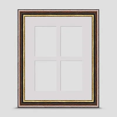 10x8 PICTURE PHOTO FRAME Incl GREY Mount For Four 3.5x2.5 ACEO ART BROWN GOLD • £18.45