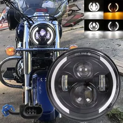 Motorcycle 7 Inch Round LED Headlight Projector Halo For Dyna Cafe Racer Bobber • $27.58