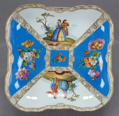 £235.62 • Buy Helena Wolfsohn Dresden Hand Painted Watteau Scene Blue Gold Shallow Bowl 