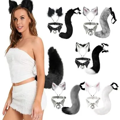 Plush Animal Ears Headband Simulation Tail Set Funny Fursuit Costume  Women • $34.06