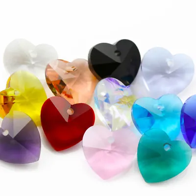 12x Pendant Heart Faceted Cut Glass Crystal Beads 14mm Jewellery Making Craft • £5.13