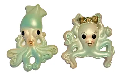 Vintage Norcrest  Octopus Squid Miller Chalkware Mermaid Fish Wall Plaques MCM • $325