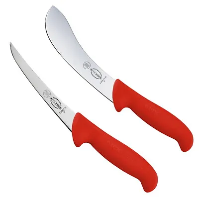 $67.44 • Buy F Dick 15cm 6” ErgoGrip Butchers 8226415 & 8299115 Skinning Boning Knife Set Red