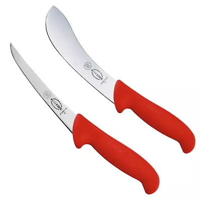 F Dick 15cm 6” ErgoGrip Butchers 8226415 & 8299115 Skinning Boning Knife Set Red • $79.90