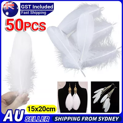 Bulk 50x 15-20cm White Goose Feathers DIY Craft Dream Catcher Wedding Cake Decor • $5.22