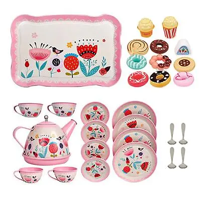 30Pcs Tea Party Set For Kids With Dessert Toys Metal Teapot Saucers Perfect Gift • £15.99