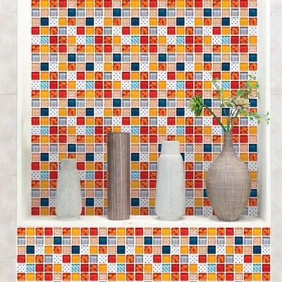 10Pcs Orange Mosaic Self-adhesive Bathroom Kitchen Decor Wall Stair Tile Sticker • $24.56