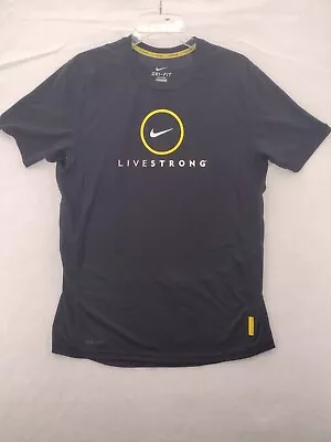 Nike Livestrong Shirt  Mens Medium Short Sleeve Dri-Fit T Black Yellow Letters • $8.44