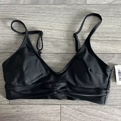 NWT Aerie Scoop Rouched Longline Bikini Top True Black Size Small • £24.13