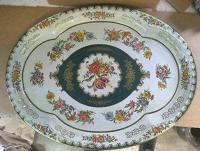 Daher Decorated Ware 1971 Floral Tin Tray Oval 20x15 Platter Made In England EUC • $34