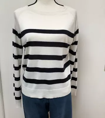 Zara Stripe Light Boxy Sweater Black Ivory Top Sz S • $14.90