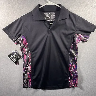 Muddy Girl Camo Women’s Black Polo Shirt Small  Polyesters Wicking • $25