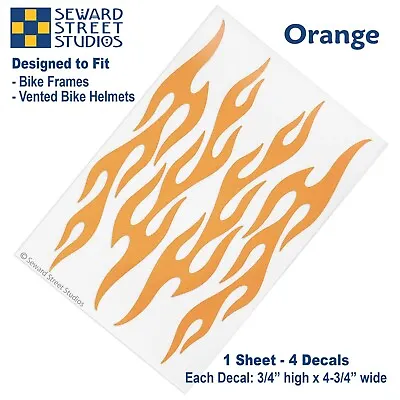 Set Of 4 Orange Flame Bike Decals Retro Fire Bicycle Helmet Stickers Kit #876 • $10.24