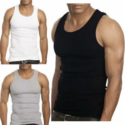 New 3-6 Mens 100% Cotton Tank Top A-Shirt Wife Beater Undershirt Ribbed Muscle • $10.75