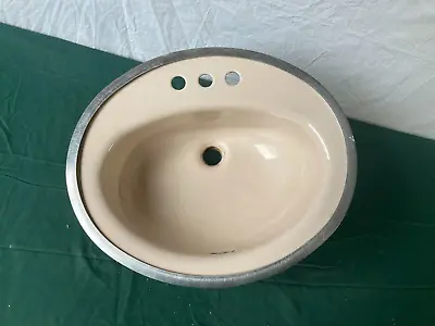 Vtg 19x16 Cast Iron Tan Oval Drop In Bathroom Sink Old Retro Lavatory 36-24E • $245