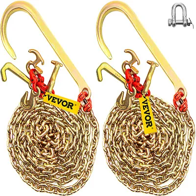 VEVOR 2PCS G80 5/16''x10' Tow Chain J Hook Long Shank W/ RTJ & Grab Hooks • $76