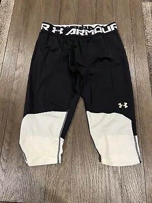 Mens Under Armour Jock 3/4 Spandex Tights Compression Pants Black White XL • $24.50