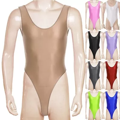 Daily Glossy Bodysuit Sexy Jumpsuit Bodysuit Jumpsuit Men Oil Glossy Solid Color • $19.52