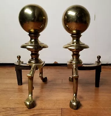 Vintage Mid Century Brass Andirons Solid Brass Fireplace Andirons Set Art Deco • $150