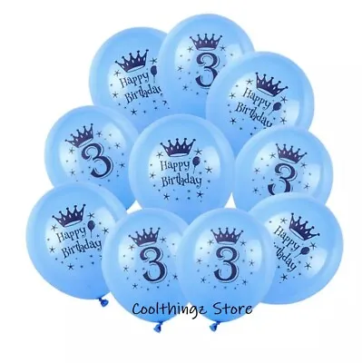 3rd Birthday Blue Latex X10 Balloons Party Decoration Happy Birthday Age 3 Boys • £5.39