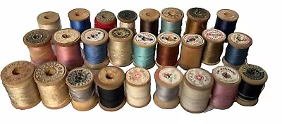 Vintage Lot 25 Clark's Star J & P Wooden Spool Sewing Thread Cotton Silk • $46.95