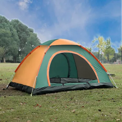 $40.84 • Buy 3-4 Man Persons Automatic Pop Up Tent Outdoor Hiking Camping Fishing Orange NEW