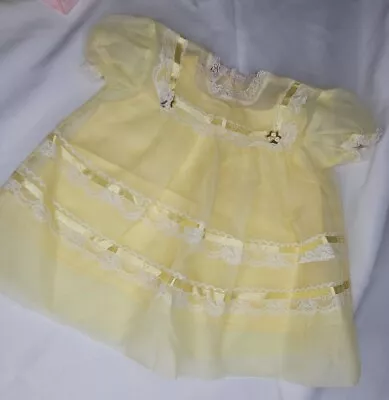 VINTAGE Baby Dress YELLOW CHIFFON LACE Ribbon 2 Piece 6-9 Mos MCM 60s 70s  • $19.77