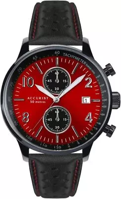 Accurist Mens Watch With Red Dial And Black Leather Strap 7382 • £59.99