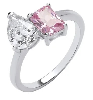 Silver Ring 925 Hallmarked Rhodium Plated Pink & White Stones Sizes J-r • £28.72