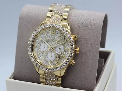 New Authentic Michael Kors Layton Chrono Gold Crystals Glytz Womens Mk6977 Watch • $199.99