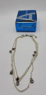 Vintage Ankle Bracelet AVOV Triple Strand Rhinestones NIB Silver Tone • $10.50