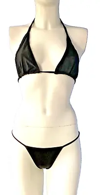 Womens Sexy Black Lycra Bra Top G String Underwear Erotic Lingerie Xmas Gift New • £7