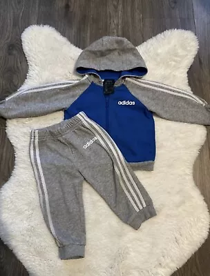 6-9 Months Boy Grey/Blue Adidas Tracksuit In Very Good Condition  • £8