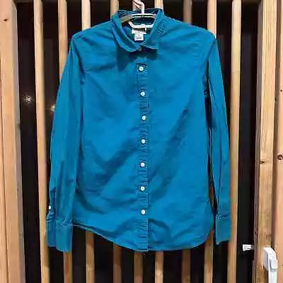 J. Crew Haberdashery Top Womens Small Green Button Up Long Sleeve Cotton Blend • $18.88